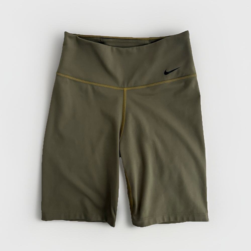 Nike Dri-Fit Spandex Cycling Shorts XS Olive Green Long Logo Running Activewear
